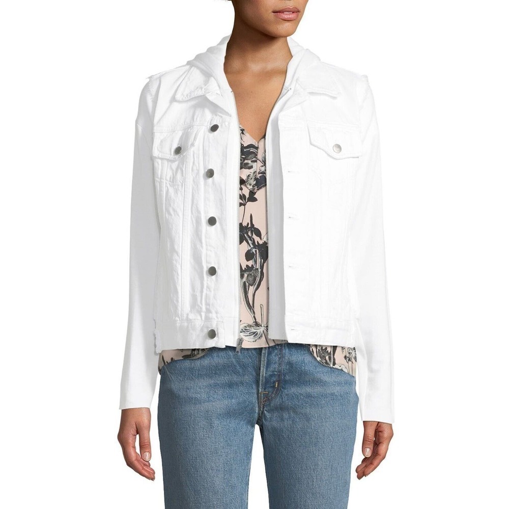 Bailey 44 Women's Size XS Joy Juice Combo Denim Jacket Hooded White Made in USA